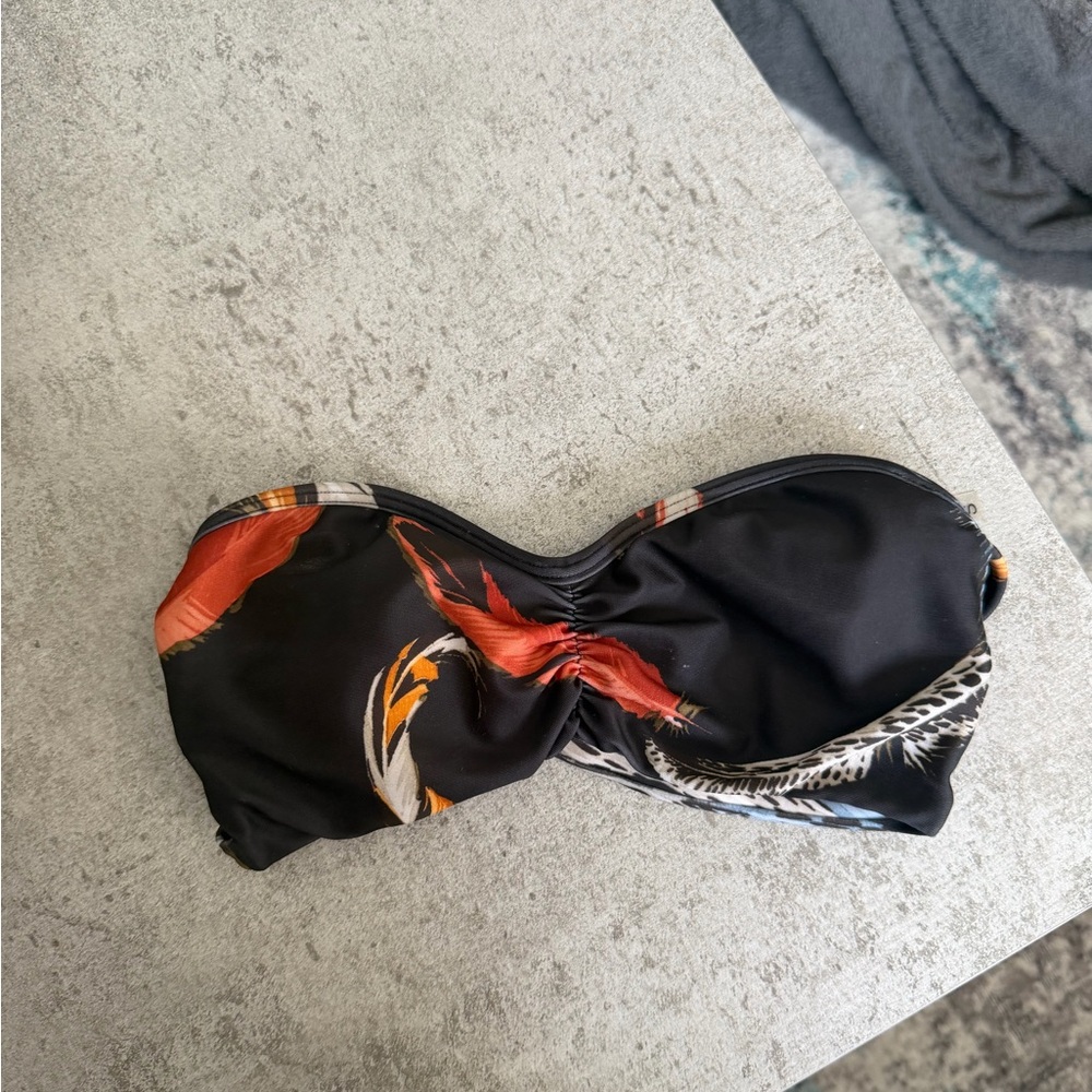 Montce Black Bikini Top with Red and Orange Floral Accents